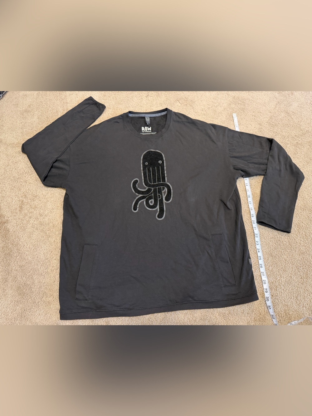 Raw for the Oceans Black Long-Sleeve Tee with Octopus Patch